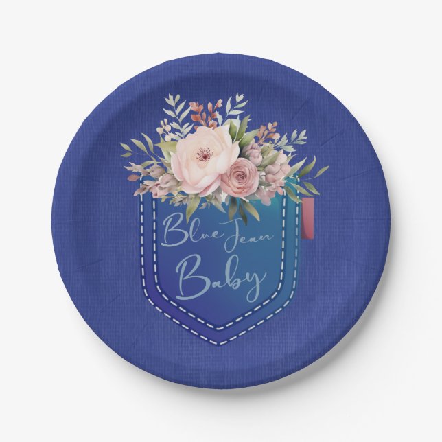 Assiettes En Carton Bleu Jean Baby Denim Douche (Devant)