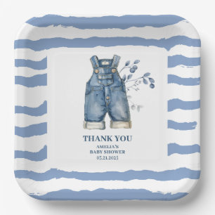 Assiettes En Carton Bleu jean bébé Denim Baby shower de pays