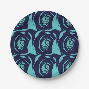 Assiettes En Carton Bleu Marine Bleu Rose Fleur Motif Floral Fête