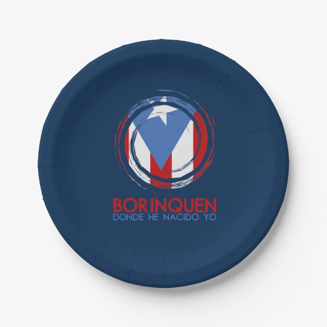 Assiettes En Carton Bleu marine Porto Rico Borinquen (Devant)