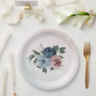 Assiettes En Carton bleu marine rose roux bleu vert fleuri mariage