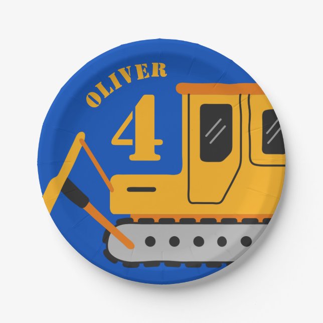 Assiettes En Carton Bleu mignon Construction pour enfants Anniversaire (Devant)