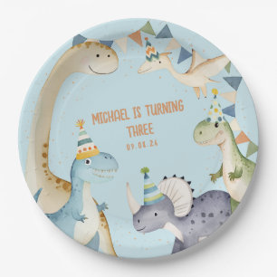 Assiettes En Carton Bleu mignon dinosaure dinomère fête d'anniversaire