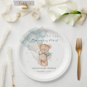 Assiettes En Carton Bleu mou Baby shower à ballon d'ours d'attente
