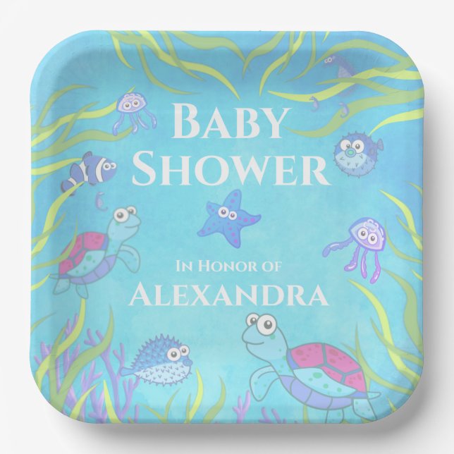 Assiettes En Carton Bleu mou sous le Baby shower Sea Boy Papier (Recto)