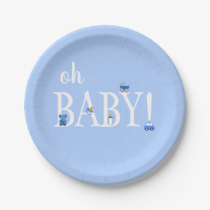 Assiettes En Carton Bleu Oh Baby Boy Baby shower Papier Personnalisé