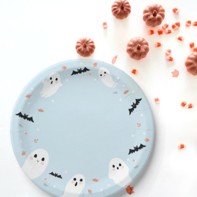 Assiettes En Carton Bleu Petit fantôme de botte Halloween plaques en p (Créateur téléchargé)