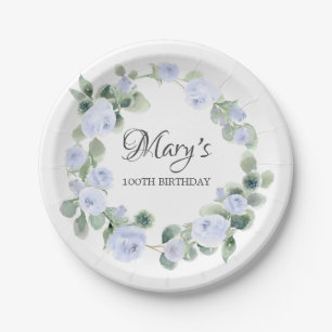 Assiettes En Carton Bleu Rose Eucalyptus 100E Plaque Papier Anniversai