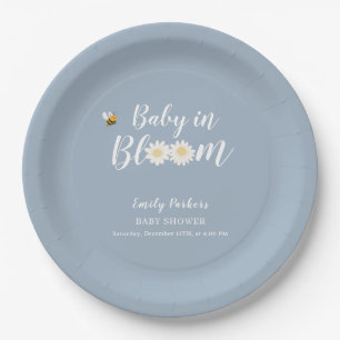 Assiettes En Carton Bleu Simple Boho Daisy Floral Bébé En Fleur Douche