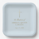 Bleu Simple Elegant Croix Or Baptême Christening
