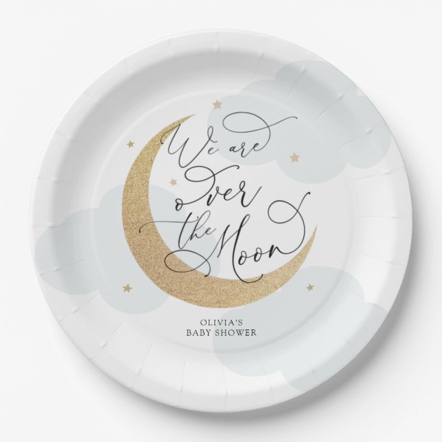 Assiettes En Carton Bleu sur le Baby shower de la Lune (Devant)