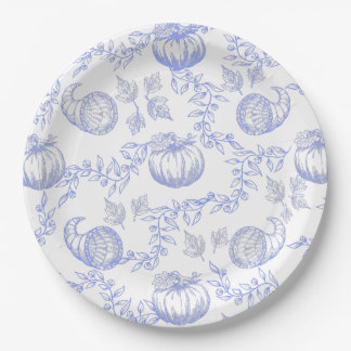 Assiettes En Carton Bleu Toile Citrouille Table ronde