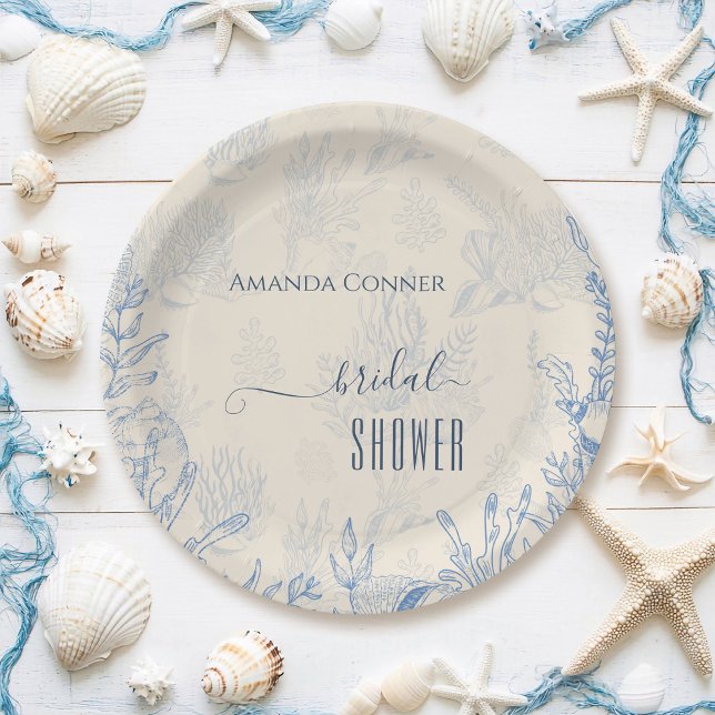 Assiettes En Carton Bleu toile Fête des mariées océanique (Créateur téléchargé)