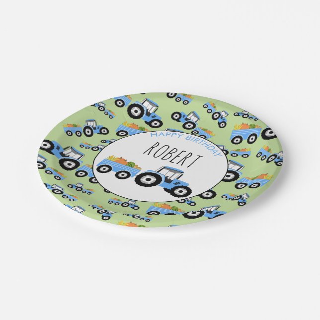 Assiettes En Carton Bleu Tracteur Truck Farm Produits Anniversaire (Angle)