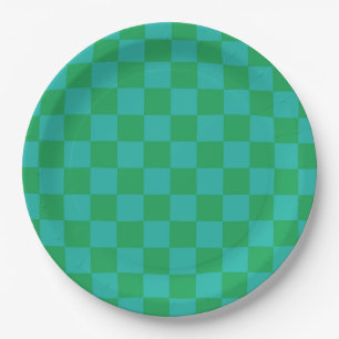 Assiettes En Carton Bleu vert À damiers En vichy Motif