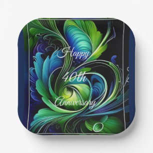 Assiettes En Carton Bleu vert feuille abstrait joyeux anniversaire