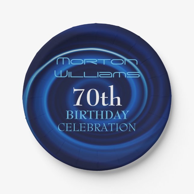 Assiettes En Carton Bleu Vortex 70e Anniversaire Plaque papier de célé (Devant)