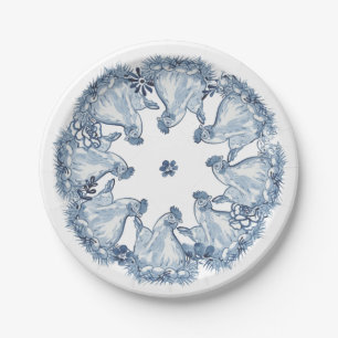 Assiettes En Carton Bleu Whimsical Poulet De Poule, Aquarelle De Nid