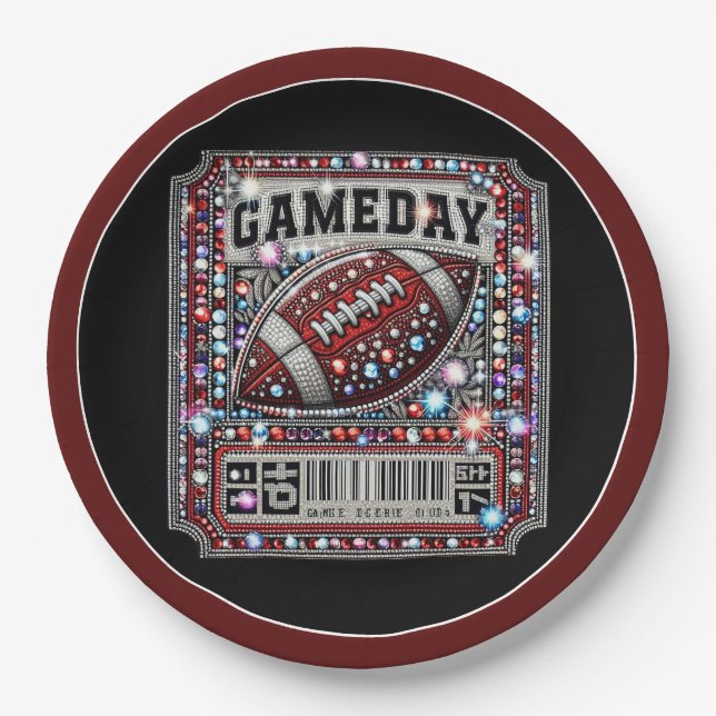Assiettes En Carton Bling Football Party Big Game Bowl Gameday Ticket (Devant)