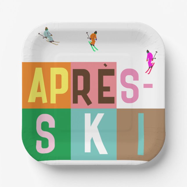 Assiettes En Carton Bloc de couleurs pour skieurs rétros après ski (Recto)