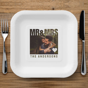 Assiettes En Carton Bloc de photo de M. et Mme avec cœur et nom pour a