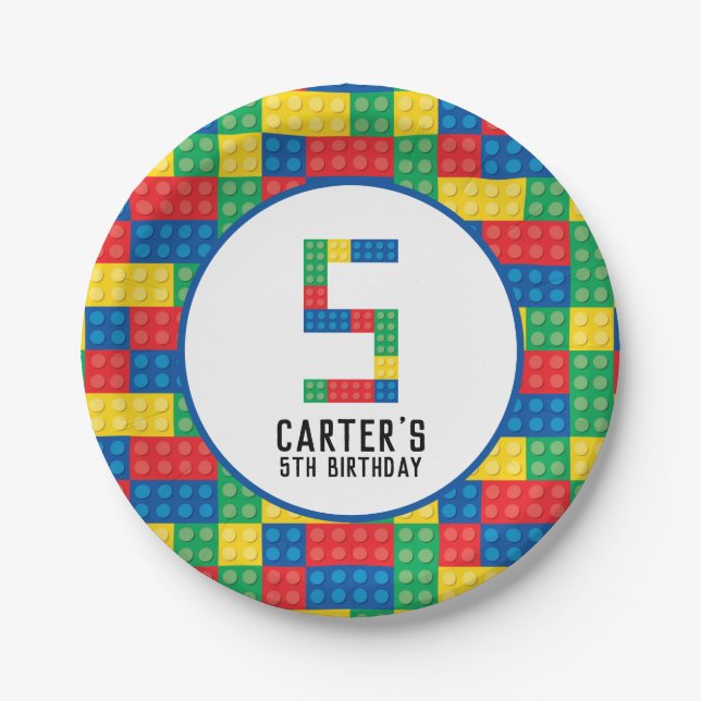Assiettes En Carton Blocs de construction Plaques de papier 5e anniver (Devant)