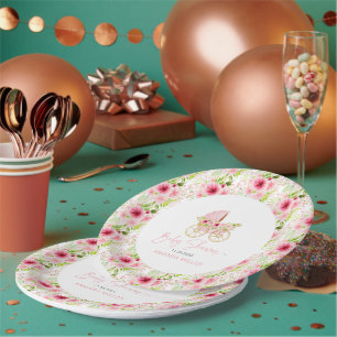Assiettes En Carton Blocs floraux roses Alphabet