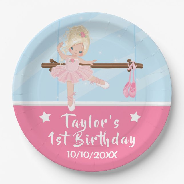 Assiettes En Carton Blonde cheveux Ballerina rose Tutu Anniversaire Pa (Devant)