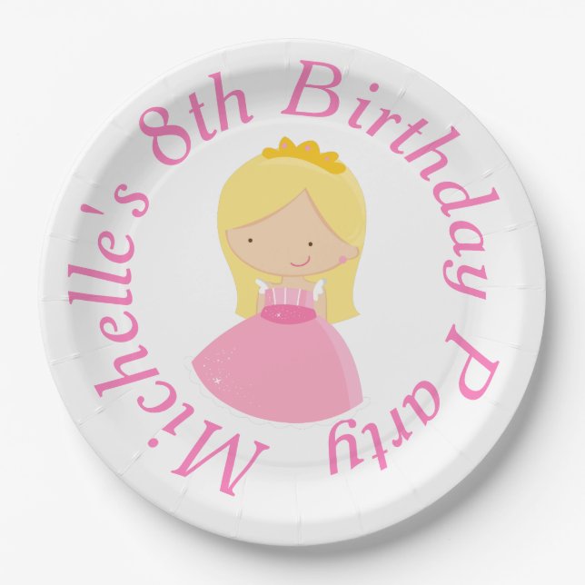 Assiettes En Carton Blonde Princess et Dragon Anniversaire (Devant)
