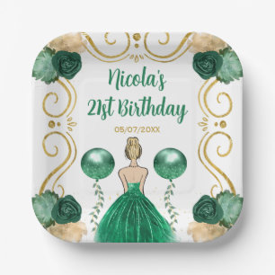 Assiettes En Carton Blonde Princesse en vert