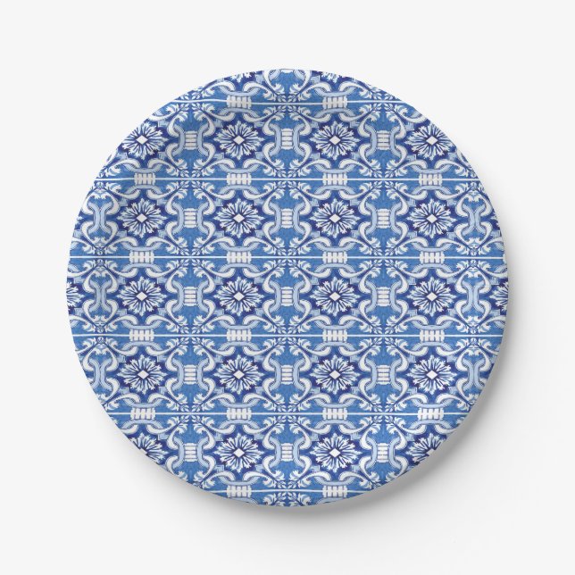 Assiettes En Carton Blue and White Italian tile Plate (Devant)