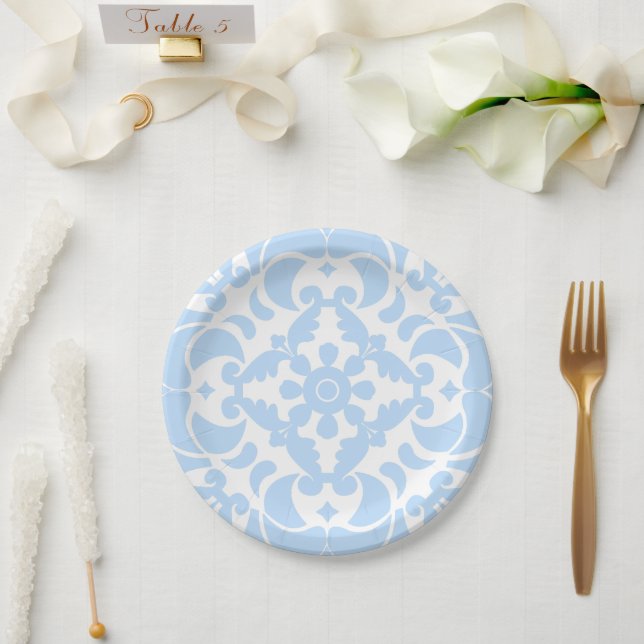 Assiettes En Carton Blue Azulejos portugais espagnol méditerranéen (Mariage)