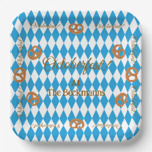 Assiettes En Carton Blue Bavarian Octoberfest Pretzels Personnaliser