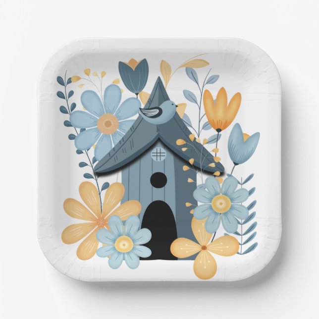 Assiettes En Carton Blue Bird House (Recto)
