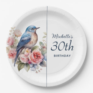 Assiettes En Carton Blue Bird Rose Fleurs 30e anniversaire