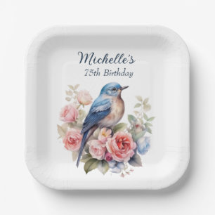 Assiettes En Carton Blue Bird Rose Fleurs 75e anniversaire
