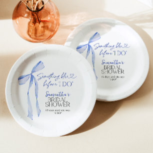 Assiettes En Carton Blue Bow Quelque chose de bleu avant que je fasse