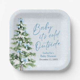 Assiettes En Carton Blue Bows Boy Baby It's Cold Outside Baby shower