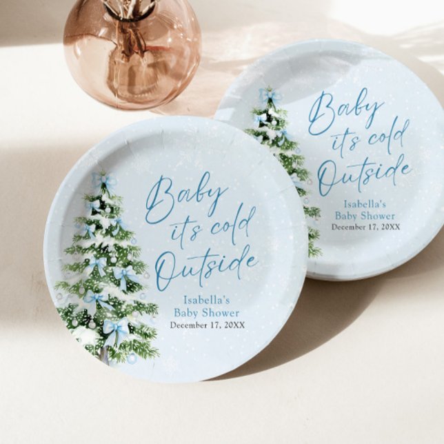 Assiettes En Carton Blue Bows Boy Baby It's Cold Outside Baby shower (Créateur téléchargé)