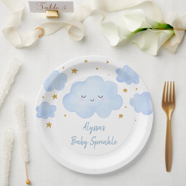 Assiettes En Carton Blue Boy Cloud Stars Baby Sprinkle (Mariage)
