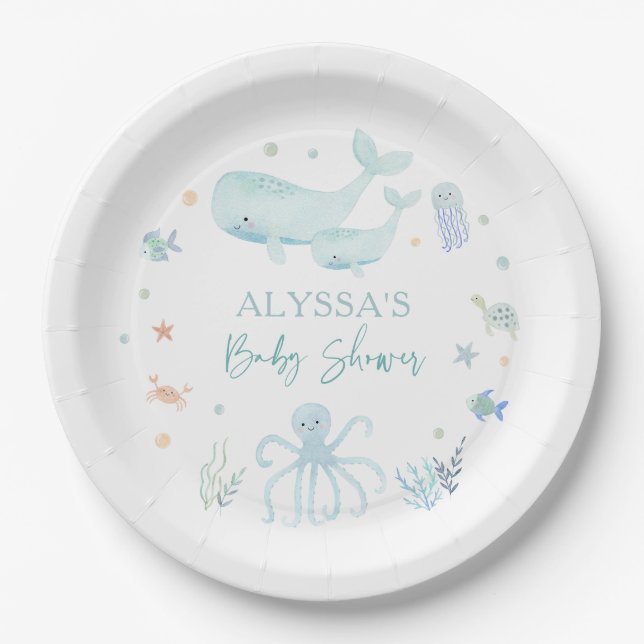 Assiettes En Carton Blue Boy Under the Sea Baby shower (Devant)