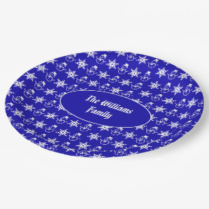 Assiettes En Carton Blue Christmas Snowman Snowflakes Motif Moderne