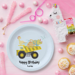 Assiettes En Carton Blue Cute fun dinosaur tracteur HBD do-it-yourself