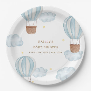 Assiettes En Carton Blue Elegant Hot Air Balloon Cloud Baby shower gar