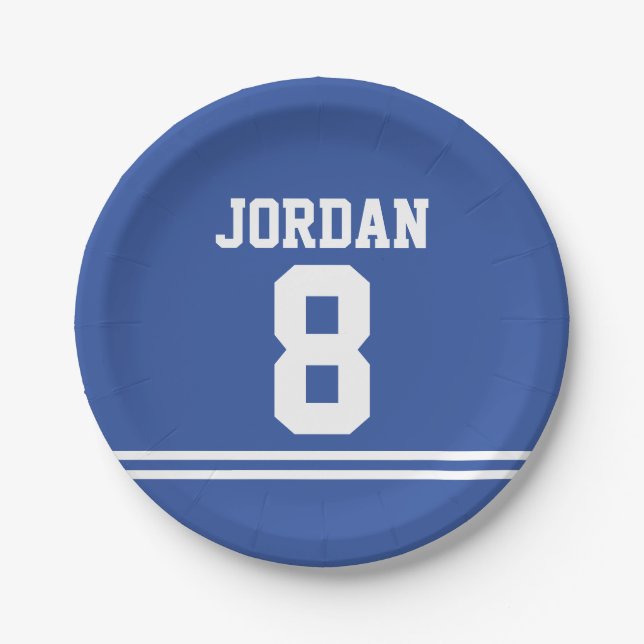 Assiettes En Carton Blue Football Jersey - Sports Thème Anniversaire (Devant)