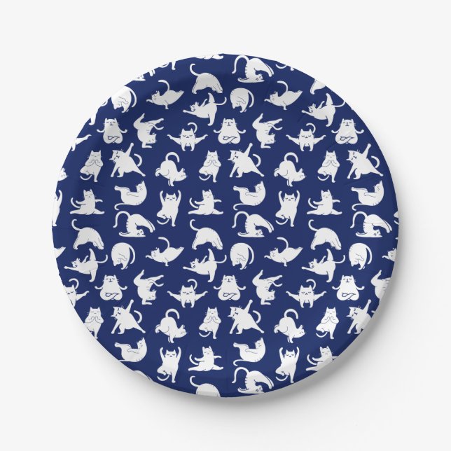 Assiettes En Carton Blue Funny Chat En Yoga Sports (Devant)