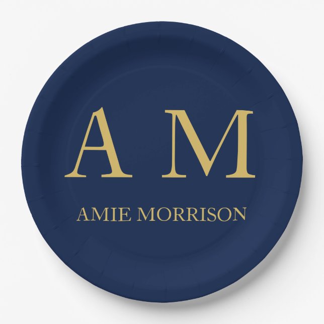 Assiettes En Carton Blue Gold Colours Professionnel Lettres initiales  (Devant)