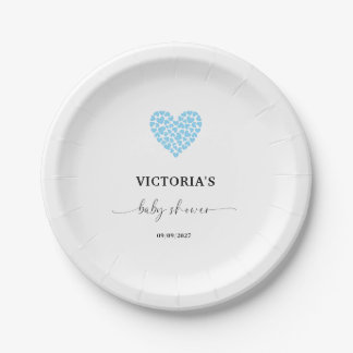 Assiettes En Carton Blue Heart Baby Shower Party 