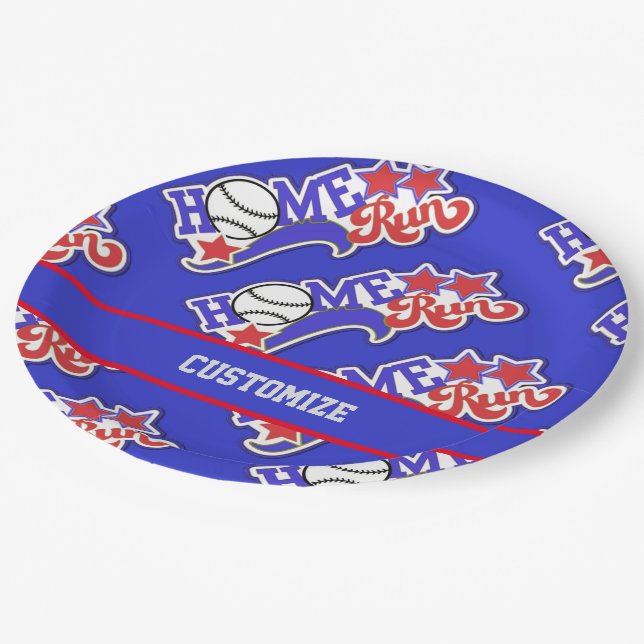 Assiettes En Carton Blue Home Run Baseball (Angle)
