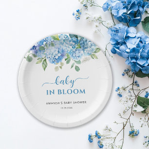 Assiettes En Carton Blue Hydrangea Baby in Bloom Baby shower
